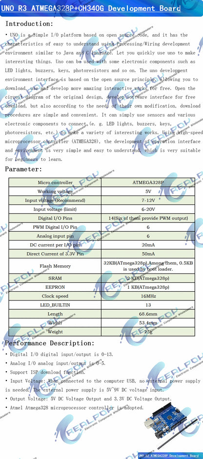 Placa Desarrollo UNO R3 (Oficial ATMEGA16U2 / WiFi R3 ATMEGA328P CH340G) compatible WeMos ESP8266 (con Caja)