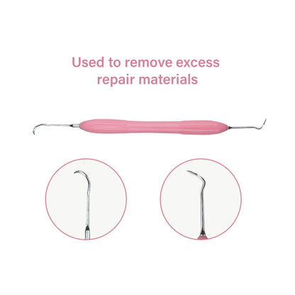 Set Relleno Resina Dental Doble Punta Acero Inoxidable (Espátula Relleno Composite, Mango Silicona)