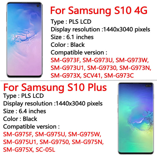 100% nuevo para Samsung Galaxy S10 + G975F pantalla LCD MONTAJE DE digitalizador con pantalla táctil para Samsung S10 G973F reemplazo de la pantalla LCD