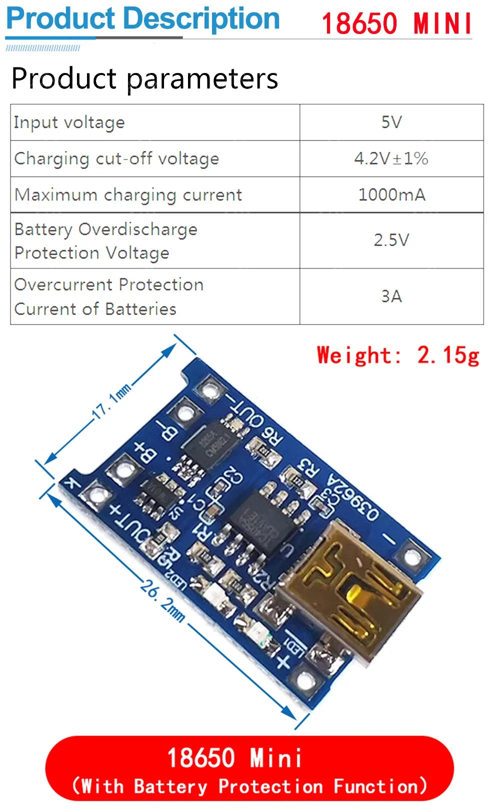 Lote 10/50 Pcs Módulo Cargador Batería Litio TP4056 USB-C 5V 1A 18650 con Protección Dual