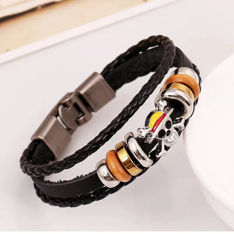 Pulsera Cuero Vintage Anime One Piece (Accesorio Juguete Periférico Animación) Regalo Cumpleaños
