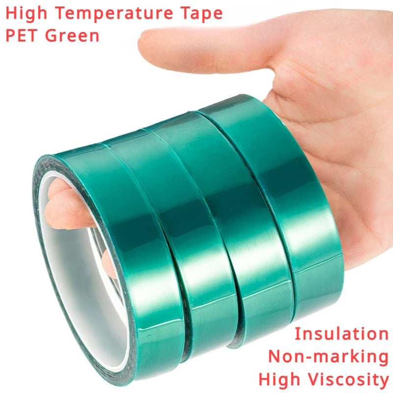 Cinta Adhesiva PET Film Poliamida Resistente Calor (Verde, Ancho 25mm, Largo 33m)