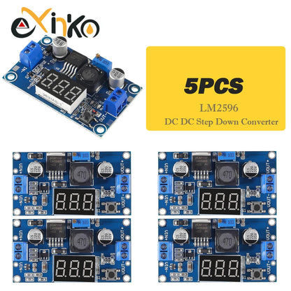 Lote 5/10 Pcs Módulo Convertidor Buck LM2596 DC-DC Step-Down con Voltímetro LED 4.0-40V a 1.3-37V