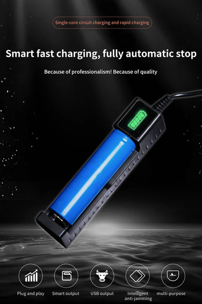 Cargador USB Baterías Litio Recargables 18650 (1/2/4 Ranuras, 3.7V) para 16340/14500/18650