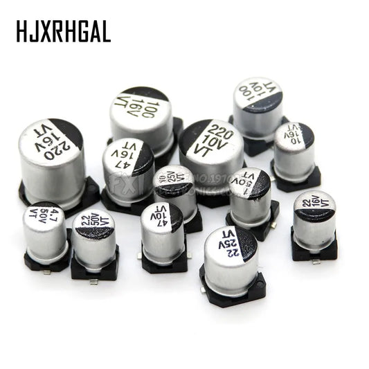 Capacitor Electrolítico Aluminio SMD (1uF-680uF, 6.3V-50V) - Pack 20 Unidades (Valores Surtidos)