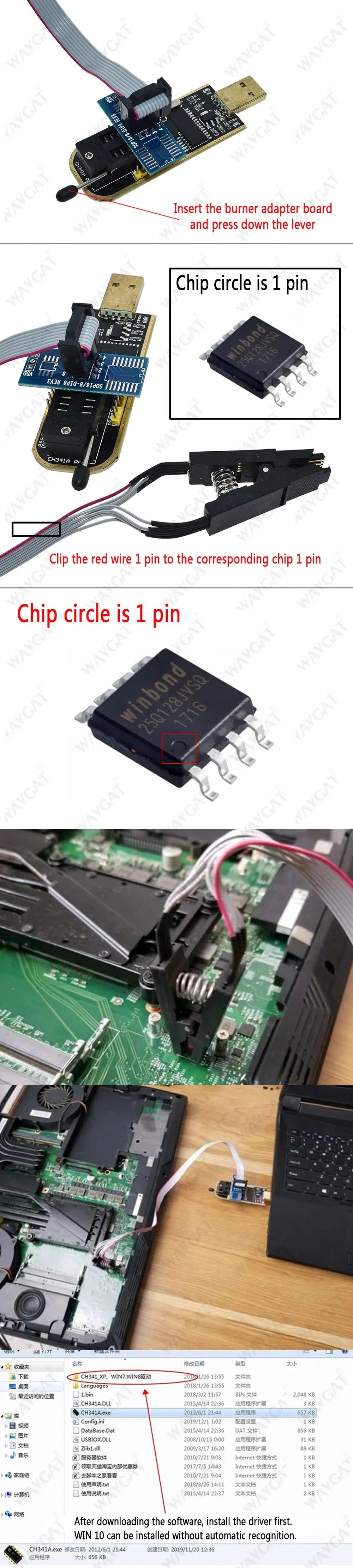Kit Programador USB XTW100 (CH341B) 24/25 Series EEPROM Flash BIOS + Clip Test SOIC8/SOP8