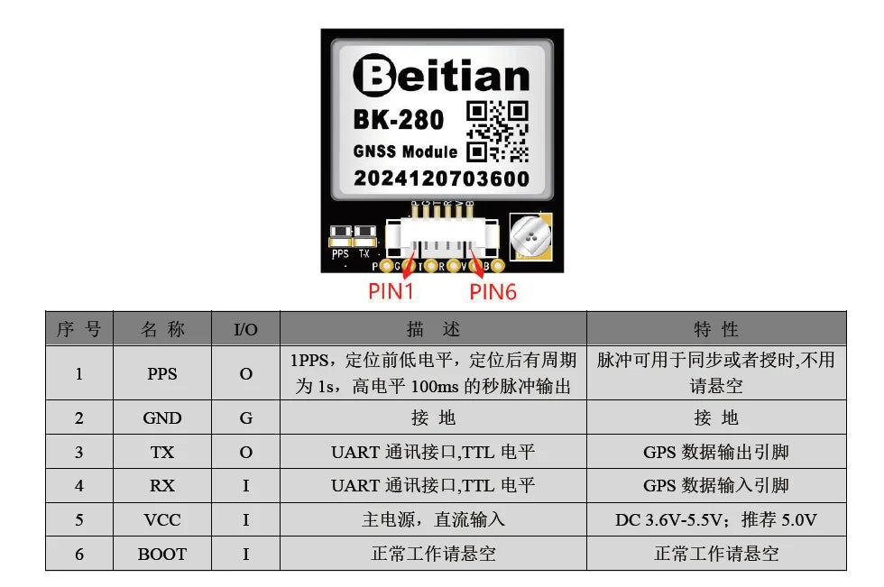 Módulo GNSS Dual Beitian BK-280 G-MOUSE (GPS/GLONASS, Flash M9140-KB, Cable 1.25-6P) para Arduino/RC/RPI/Drones