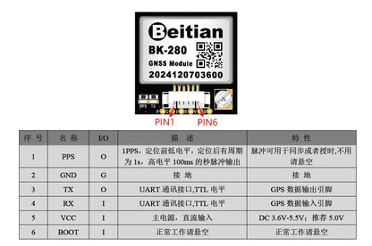Módulo GNSS Dual Beitian BK-280 G-MOUSE (GPS/GLONASS, Flash M9140-KB, Cable 1.25-6P) para Arduino/RC/RPI/Drones
