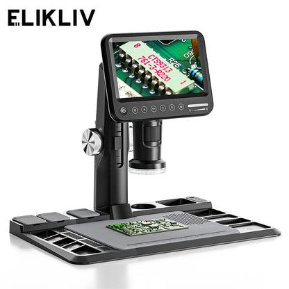 ELIKLIV ERM101 1600X 7" IPS Screen Digital Microscope for Electronics Soldering Microscope With 600℃ Heat Insulation Pad 32G