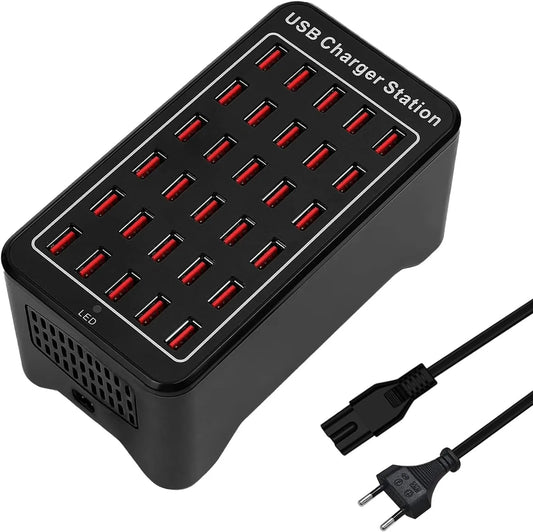 Hub Cargador USB Inteligente Escritorio 20/30 Puertos (100W/150W) Estación Carga Multi-Puerto para Samsung/iPhone/iPad/Tablet