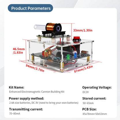 Kit DIY Cañón Electromagnético Alto Voltaje (3V DC) - Módulo Booster Bobina y PCB Práctica Soldadura