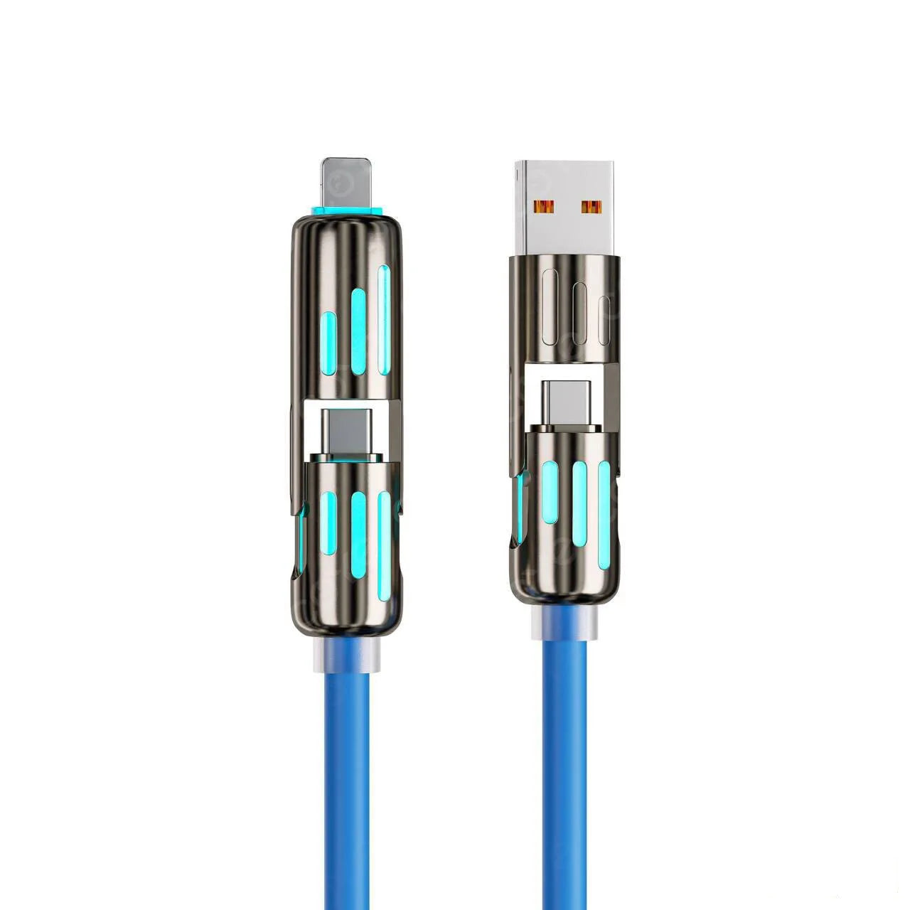 Cable Carga USB Multifunción 4 en 1 MFISH (USB/Tipo C/Lightning, Max 240W) Carga Rápida y Sincronización Datos para iPhone 15/16/iPad