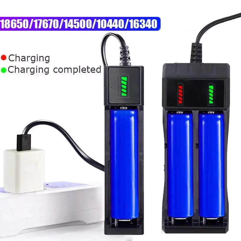 Cargador USB Baterías Litio Recargables 18650 (1/2/4 Ranuras, 3.7V) para 16340/14500/18650