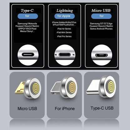 Puntas/Cabezales Conector Adaptador Carga Magnética para Cable USB (Tipo C/Micro USB/iPhone) Carga Rápida 3A (5 Unidades, Sin Cable)
