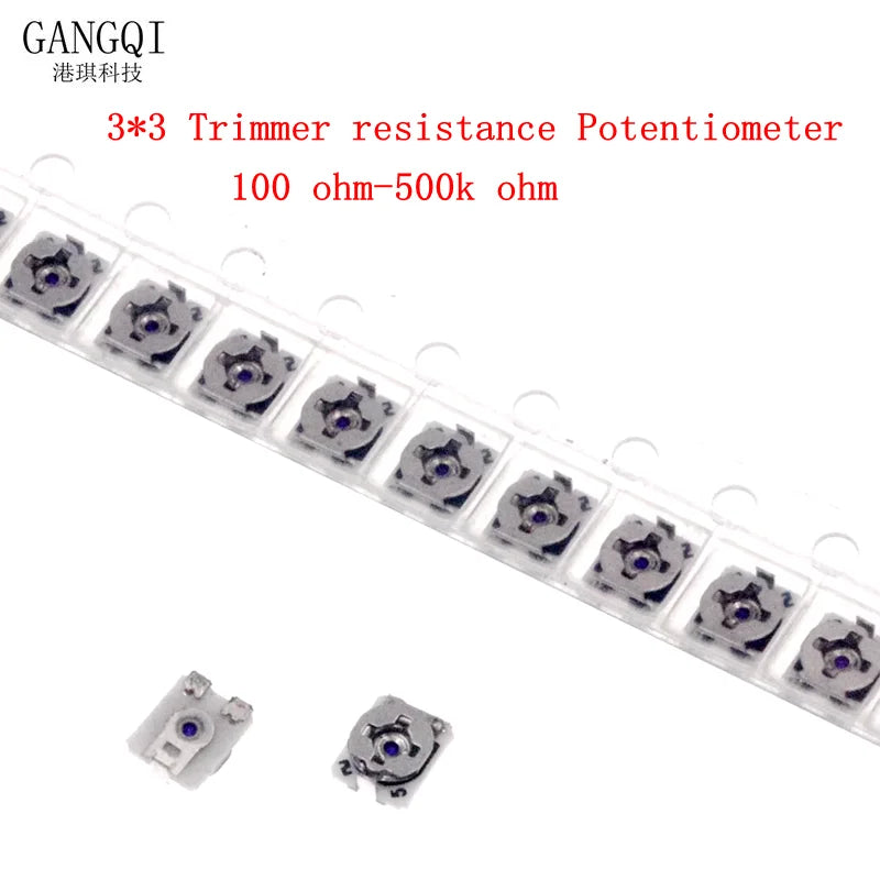 Potenciómetro Trimmer SMD 3x3mm Ajustable (100Ω-1MΩ) - Pack 20 Unidades (Valores Surtidos)