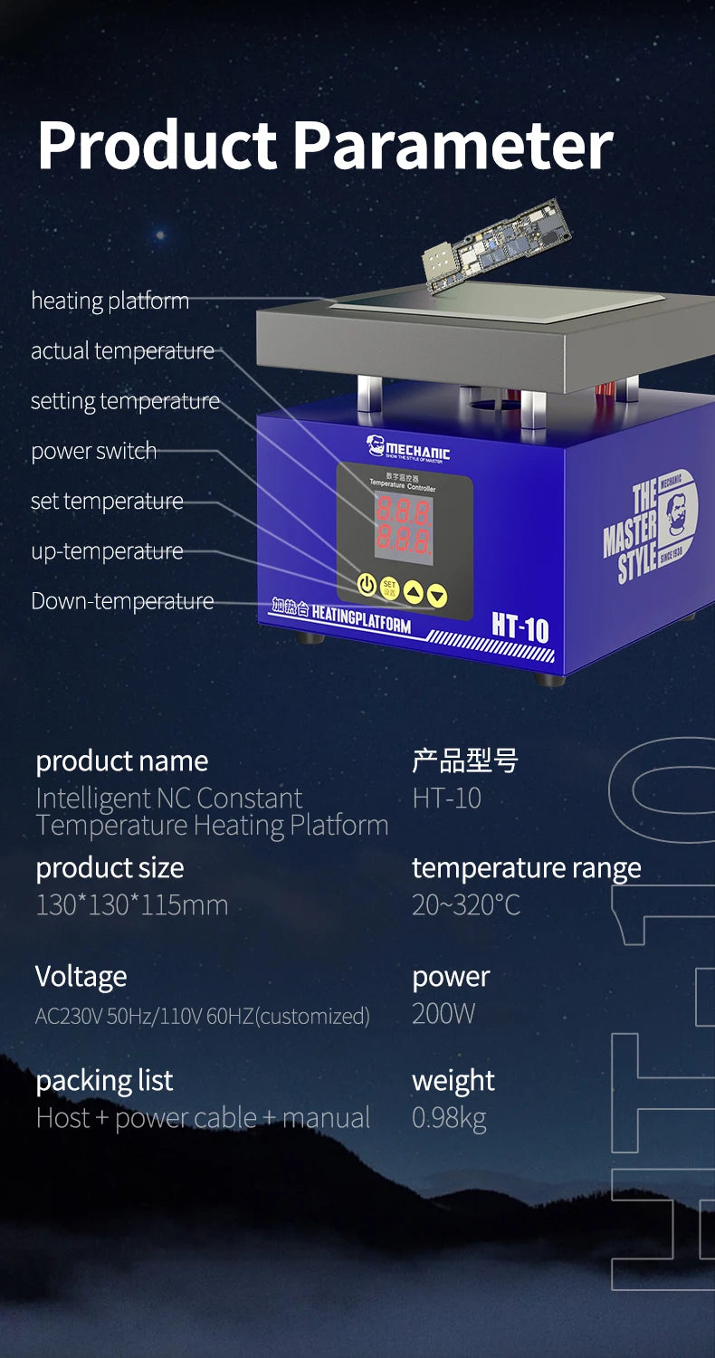 Heating Table MECHANIC HT-10 Smart CNC Constant Temperature Heat Iron Double Digital Display for PCB BGA Preheating Repair Tools