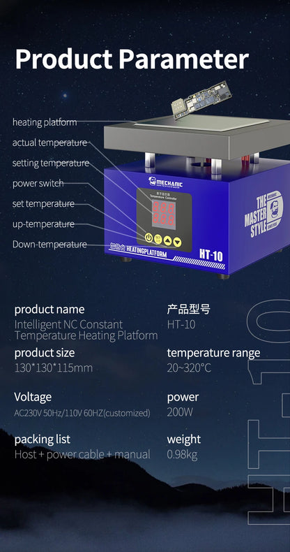 Heating Table MECHANIC HT-10 Smart CNC Constant Temperature Heat Iron Double Digital Display for PCB BGA Preheating Repair Tools