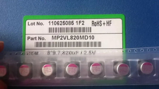 Capacitor Sólido Polímero Chip (820uF, 2.5V, 8x10mm) - Pack 10 Unidades