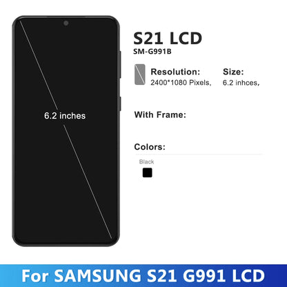 Pantalla LCD AMOLED con marco para móvil, montaje de digitalizador con pantalla táctil para Samsung S21, SM-G991N, G991B/DS