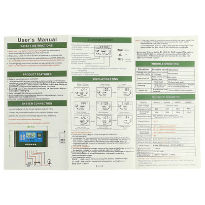 Controlador Carga Panel Solar 12V/24V PWM/MPPT 10A-30A Cargador Batería Auto Regulador USB 5V Max PV 50V