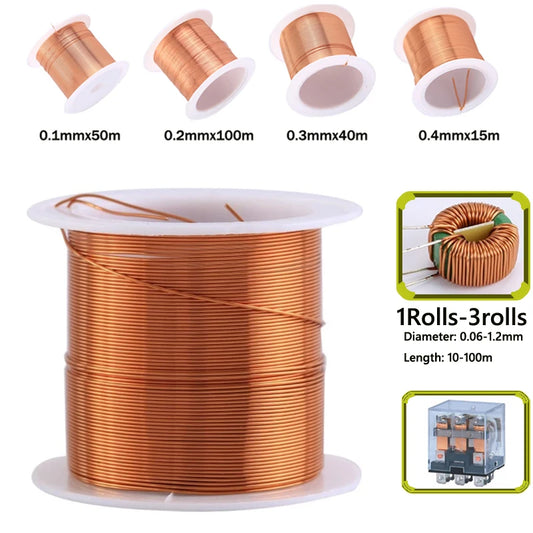 Alambre Cobre Esmaltado (0.06mm - 1.2mm) para Bobinado / Imán (1-3 Rollos)