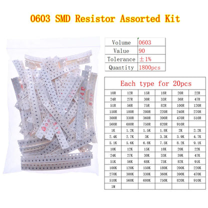 Kit Surtido Resistencias Fijas Chip SMD (0402 a 2512) - Rango 0Ω a 10MΩ