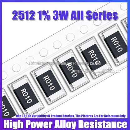 Resistencia Aleación SMD 2512 3W - Varios Valores Bajos (R001 a R300) 6.4x3.2mm - Lote 10 Piezas