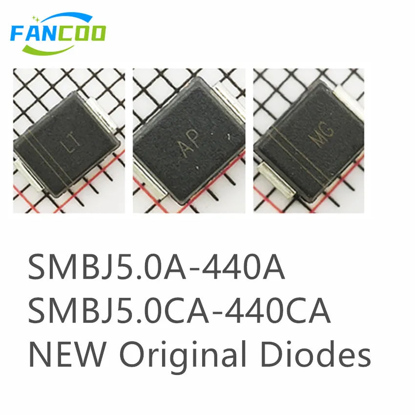 Diodo TVS SMD SMBJ - Varios Voltajes (20A/CA a 75A/CA) SMB/DO-214AA - Lote 100 Piezas