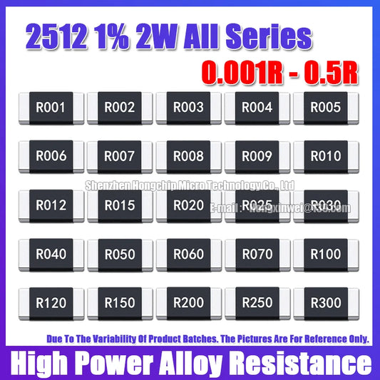 Resistencia Aleación SMD 2512 2W - Varios Valores Bajos (R001 a R300) 6.4x3.2mm - Lote 20 Piezas
