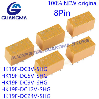 Relé HK19F 8-Pin 2A DPDT - Varios Voltajes Bobina (3V a 24V DC) - Lote 1 Pieza