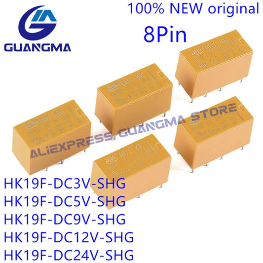 Relé HK19F 8-Pin 2A DPDT - Varios Voltajes Bobina (3V a 24V DC) - Lote 1 Pieza