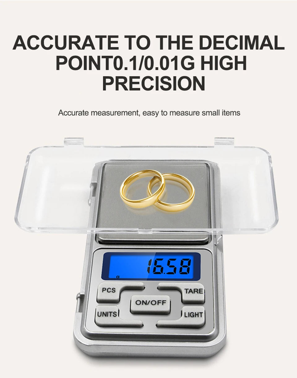 Mini Balanza Electrónica Digital Bolsillo Alta Precisión (0.01g - 500g) para Joyería/Oro/Plata/Cocina (Gramos)