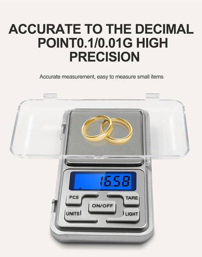 Mini Balanza Electrónica Digital Bolsillo Alta Precisión (0.01g - 500g) para Joyería/Oro/Plata/Cocina (Gramos)