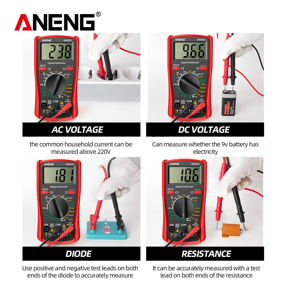 Multímetro Digital Automático Profesional ANENG DM850 (1999 Cuentas) Tester Voltaje AC/DC/Ohm/Corriente Amperímetro Detector
