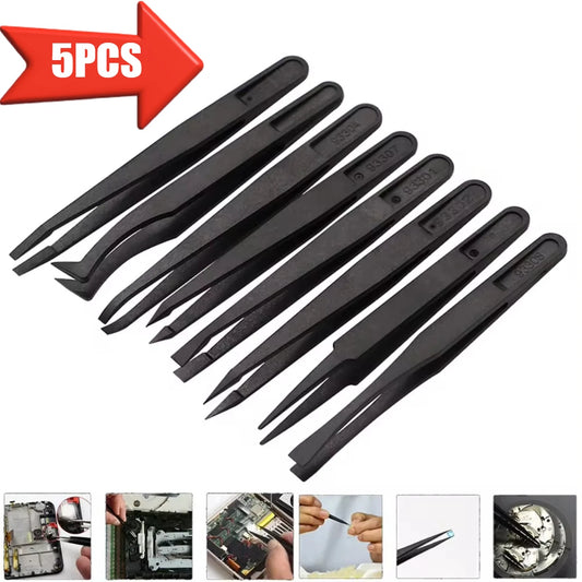 Pinzas Antiestáticas Fibra Carbono Herramienta Reparación Relojero (Plástico Negro)