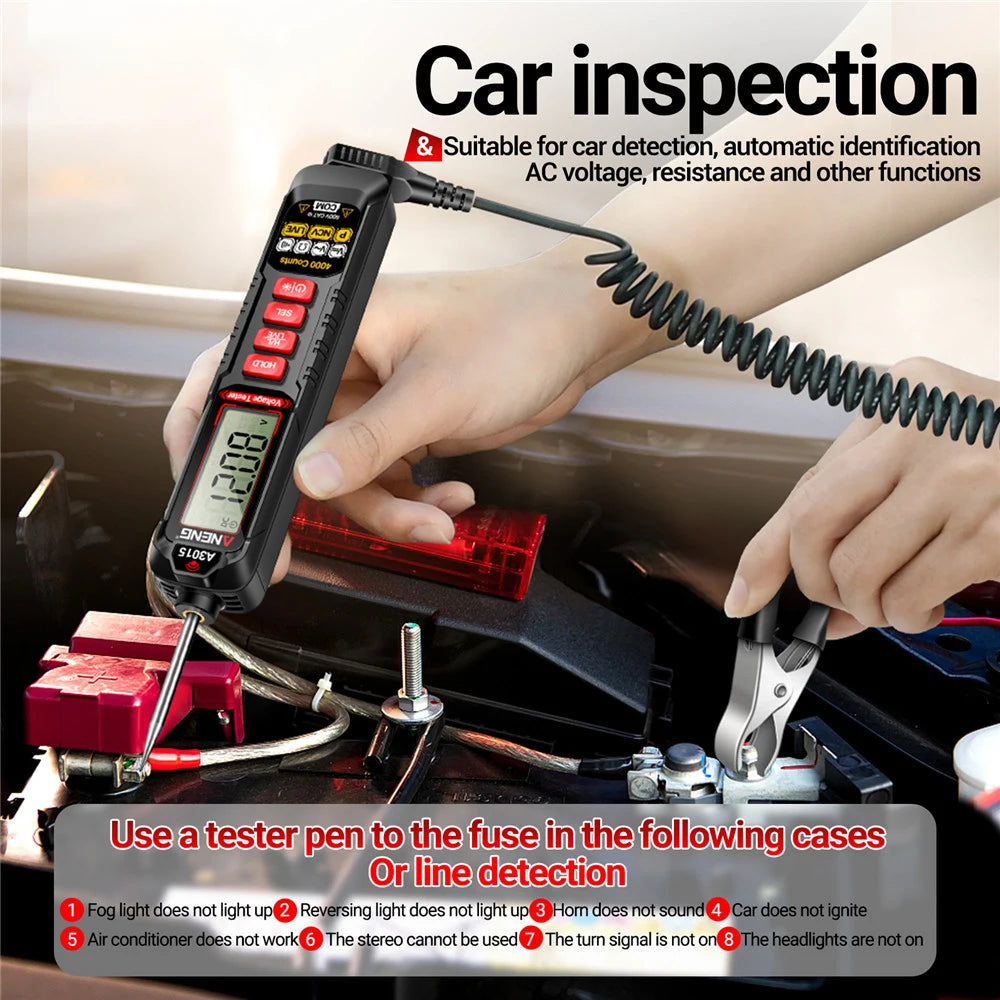 Lápiz Tester Voltaje Digital ANENG HA3015 (4V-600V) - 4000 Cuentas, Inteligente para Electricista/Automotriz