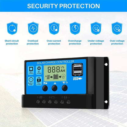 Controlador Carga Panel Solar 12V/24V PWM/MPPT 10A-30A Cargador Batería Auto Regulador USB 5V Max PV 50V