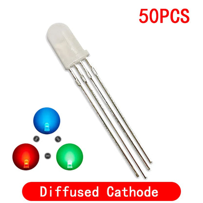 Diodo LED RGB 5mm Full Color Transparente 4 Pines (Cátodo/Ánodo Común) Luz Brillante Colorida (50 Unidades)