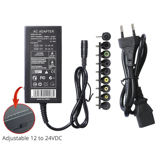 Adaptador Fuente Alimentación Universal Ajustable 12-24V 4.5A para Luces LED/Laptop/Producto Electrónico