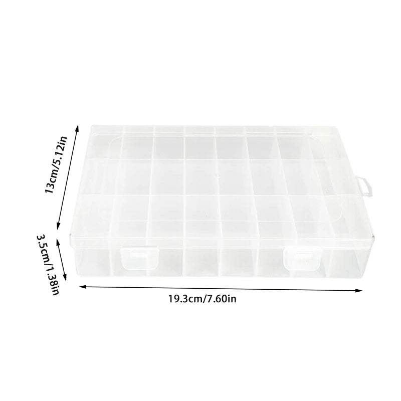 Caja Almacenamiento Transparente 24 Rejillas para Hardware/Botones/Pesca/Joyería/Accesorios/Papelería
