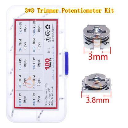 3296W 3296X RM063 RM065 3362P 3386P 3266W 3006P Trimmer Potentiometer Kit 100ohm-1M Variable Resistor Mixed set Box