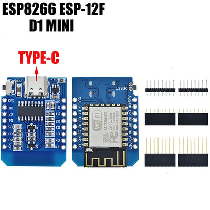 Lote 1-10 Pcs Módulo Wemos D1 Mini WiFi ESP8266 (ESP-12F) CH340G V2 USB-C/Micro Placa Desarrollo 3.3V + Pines Arduino