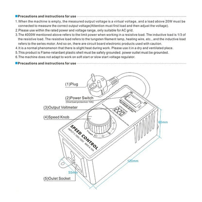Controlador Velocidad Motor AC 220V 4000W con Display LED Regulador Voltaje Variable Router/Ventilador/Taladro