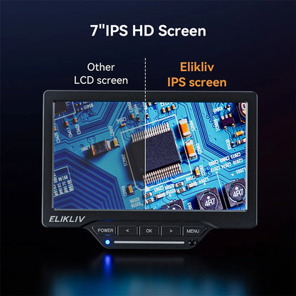 Elikliv 1200X Soldering Microscope for Electronics Repair 7" Digital Microscope with 10" Stand 2MP Coin Magnifier with 10 LEDs
