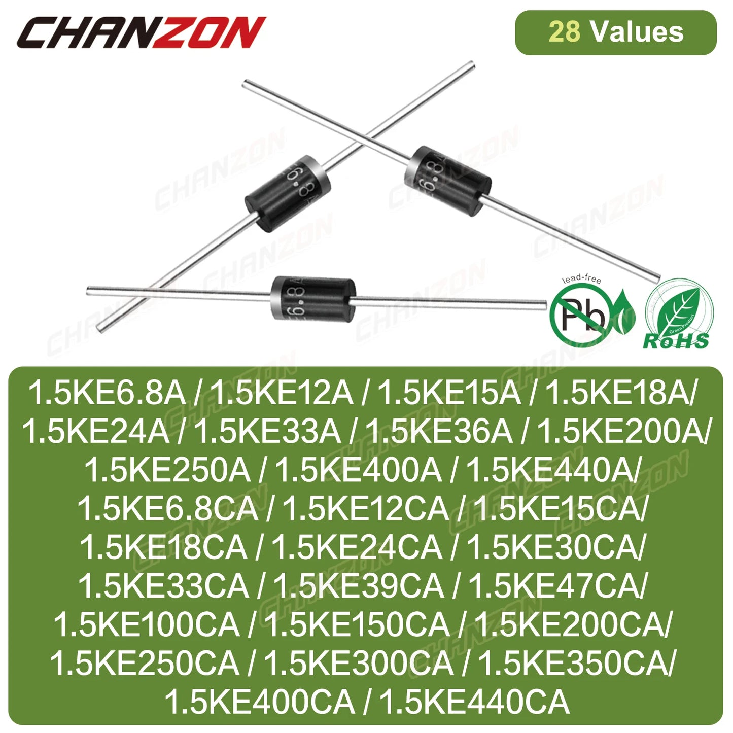 Kit Surtido Diodos TVS DO-201AD - 28 Valores (1.5KE12A a 1.5KE440CA)