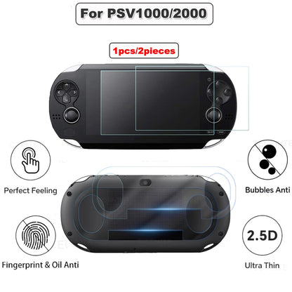 Protector Pantalla para Sony PS Vita PSV 1000 / 2000: Cristal Templado Frontal + Film Trasero Transparente HD Completo