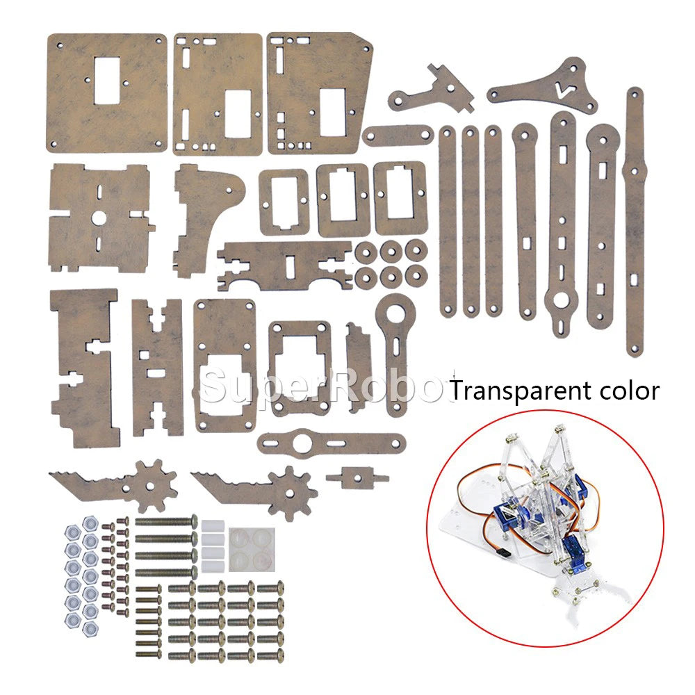 Kit Garra Brazo Robot Manipulador Mecánico Acrílico 4-DOF (Desarmado, para SG90/MG90S) Arduino STEAM
