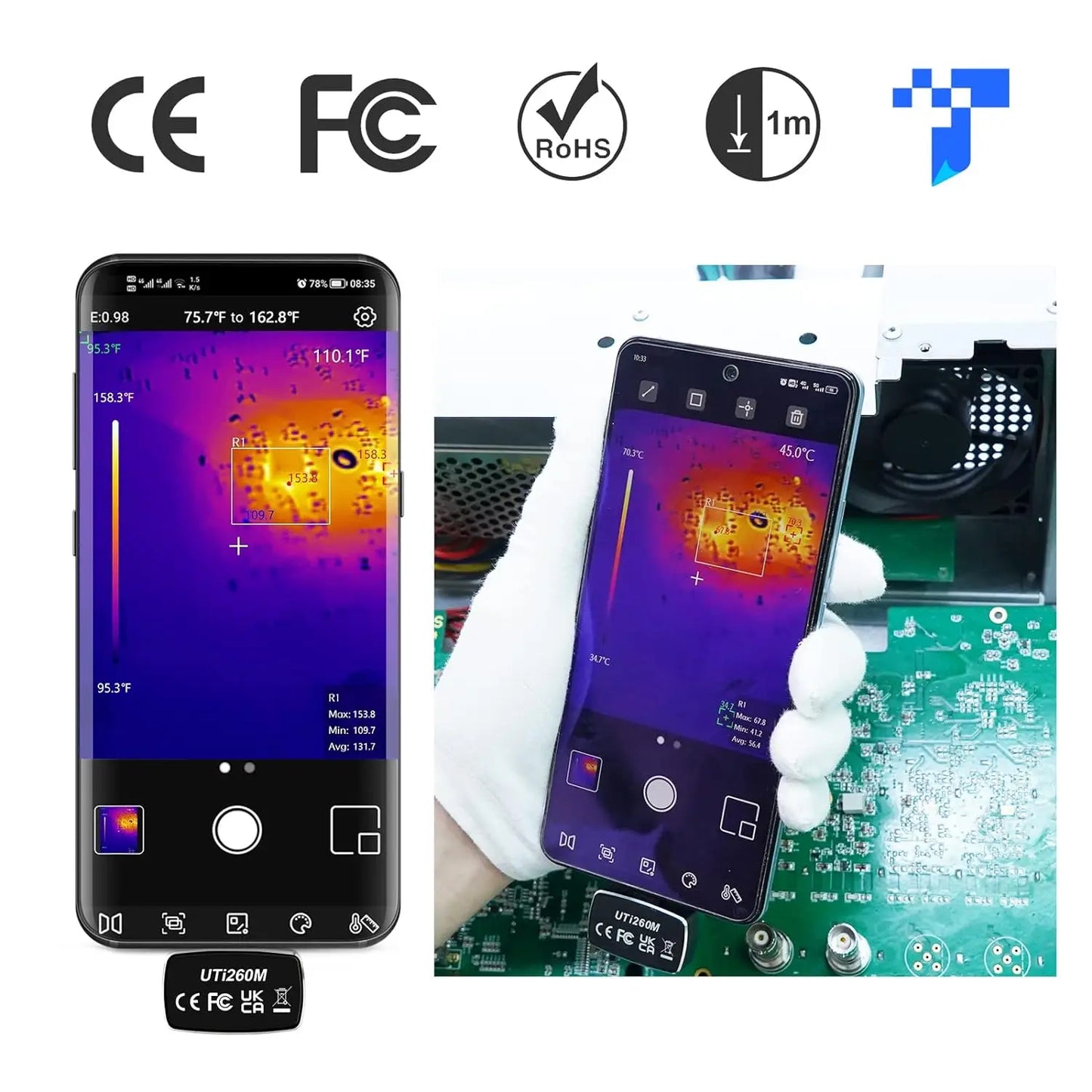 Termógrafo Móvil UNI-T UTi260M para Android (Tipo C) - Herramienta Temperatura Módulo PCB/Electrónico