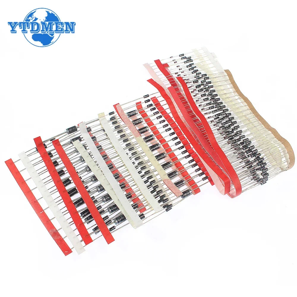 Kit Surtido Diodos THT (Rectificador/Schottky) - 14 Valores (1N4148, 1N400x, 1N5xxx, FRxxx) (Total 350 Piezas)