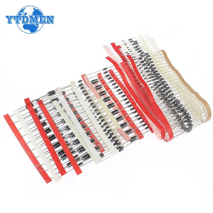 Kit Surtido Diodos THT (Rectificador/Schottky) - 14 Valores (1N4148, 1N400x, 1N5xxx, FRxxx) (Total 350 Piezas)
